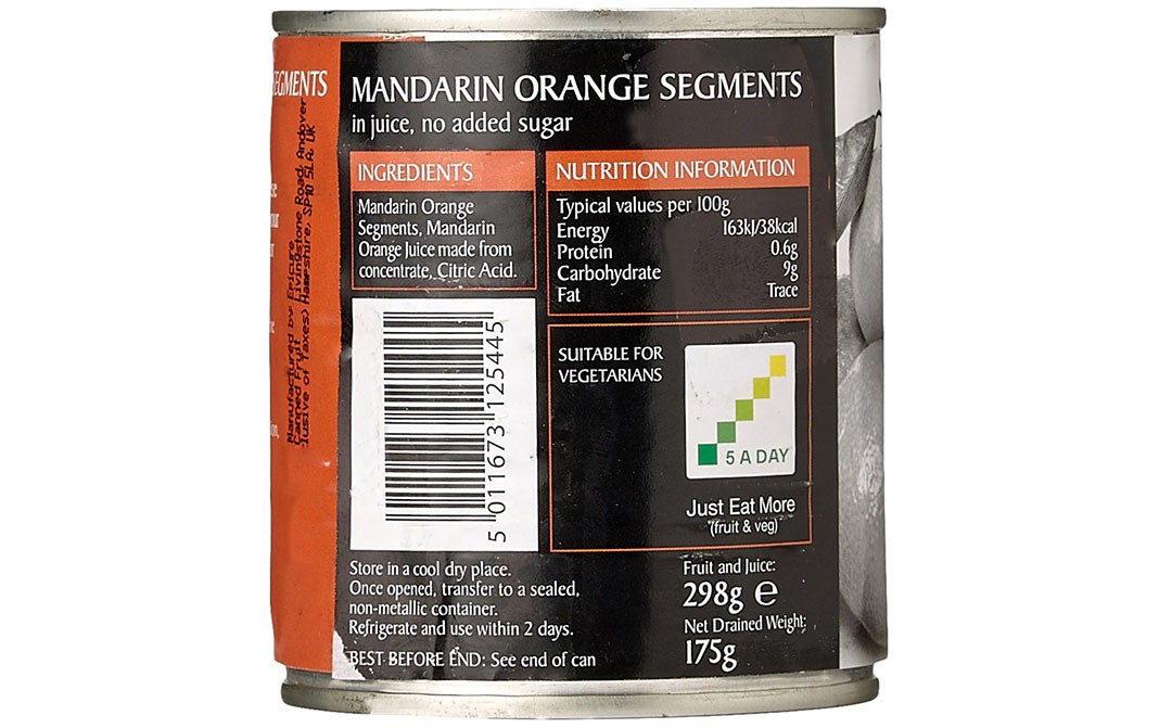 Epicure Mandarin Orange Segments In juice, no added sugar   Tin  298 grams